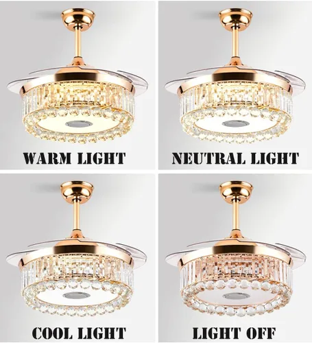 Vista 4 de Fandian Ventilador de techo moderno de 42 pulgadas con control remoto de luces, lámpara Bluetooth inteligente con altavoz, iluminación regulable