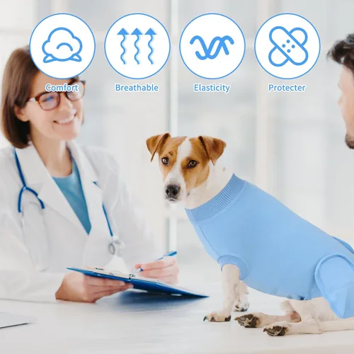 Vista 8 de Paquete de 2 unidades de algodón transpirable para perros de recuperación para después de esterilizar heridas abdominales, protectores profesionales