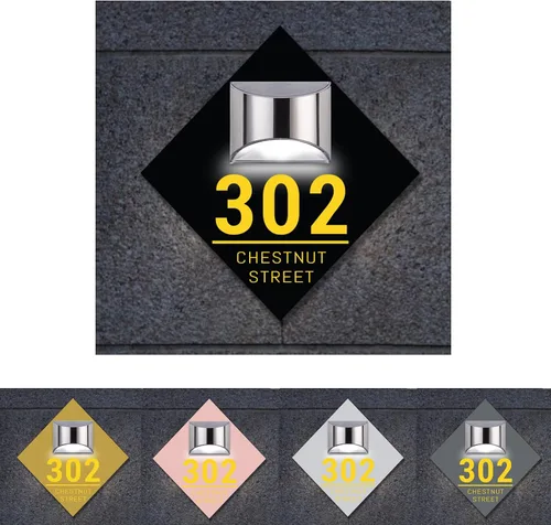 Vista 22 de Placa solar personalizada con números de casa, placa LED moderna para puerta, letrero acrílico para casa de jardín, montaje en la pared para casa