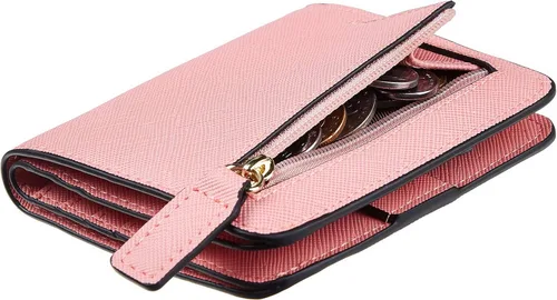 Vista 33 de Toughergun Cartera pequeña de cuero delgada para mujer con protección RFID, mini monedero bifold compacto con ventana de identificación transparente