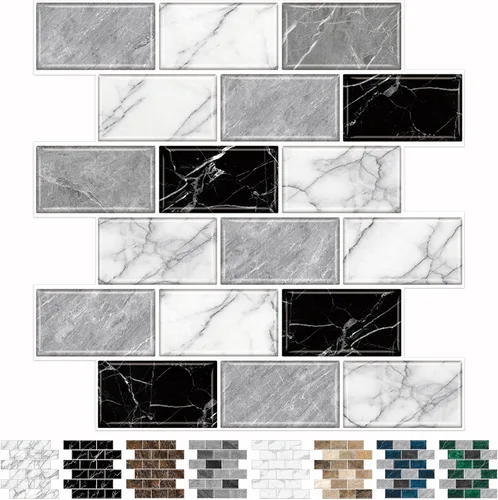 Vista 13 de URCOLOR 10 hojas de adhesivos para loseta en muro de cocina, azulejos autoadhesivos de 12 x 12 pulgadas estilo metro, para loseta en muro de cocina