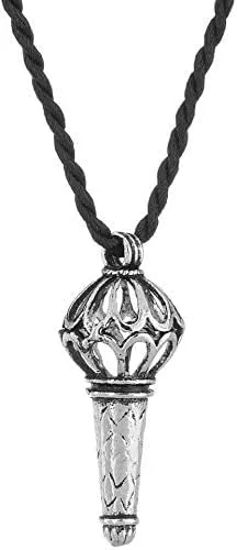 Vista 2 de Medallón colgante de Hanuman Gada del acero inoxidable de Mart con la cuerda negra para los hombres y las mujeres, Metal, No es una piedra preciosa