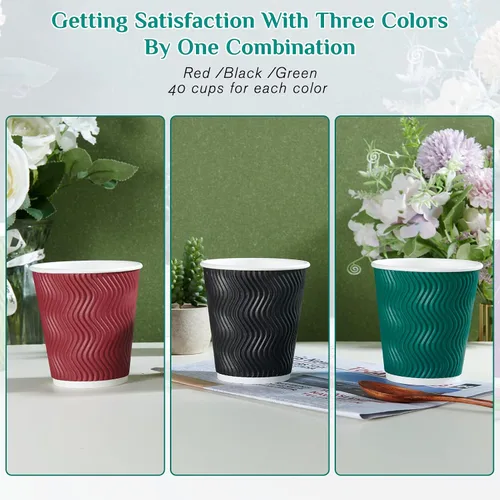 Vista 5 de MUCHII Tazas de café de papel aisladas de 10 onzas, 120 unidades, multicolor, desechables, diseño ondulado para bebidas calientes Multi