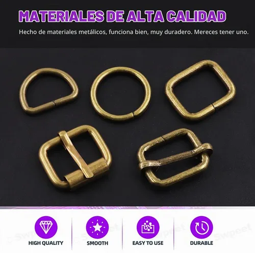 Vista 3 de Swpeet Hebillas de metal de 5 estilos: deslizante ajustable, anillo D, anillo circular Bronce
