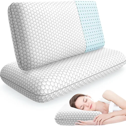 Vista 14 de CushyOasis Almohadas de cama para dormir, 2 piezas, espuma viscoelástica, tamaño King, color azul