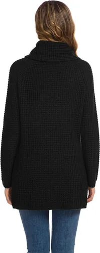 Vista 7 de GRECERELLE - Suéteres de cuello alto con cuello grueso, manga larga, dobladillo asimétrico, sueltos, de punto, para mujer, de otoño, S-2XL 02 negro