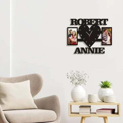 Vista 3 de Marco de fotos para parejas, reloj de pared personalizado con nombre de foto, sala de estar, dormitorio, collage para colgar en la pared, foto