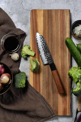 Vista 3 de GRAND SHARP Cuchillo de chef japonés Santoku de 5 pulgadas, cuchillo de cocina de acero inoxidable de alto carbono AUS10 de 3 capas, cuchillos