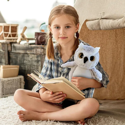 Vista 7 de DolliBu - Peluche de búho – Animal de peluche súper suave, lindo pájaro de vida silvestre gris, adorable animal de peluche esponjoso para niños