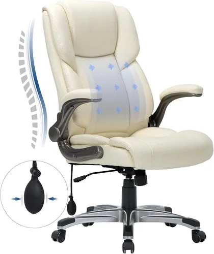 Vista 14 de COLAMY Silla Ergonómica de Oficina Ejecutiva con Cuero Sintético Grueso, Reposabrazos Abatibles, Respaldo Alto Ajustable en Altura e Inclinación