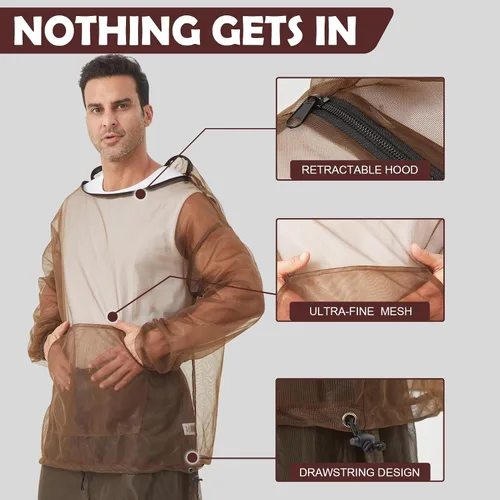 Vista 3 de Aventik Chaqueta de mosquito, pantalones de mosquito, traje de mosquito, malla que no se transparenta, súper ligera, mantiene la seguridad fresca