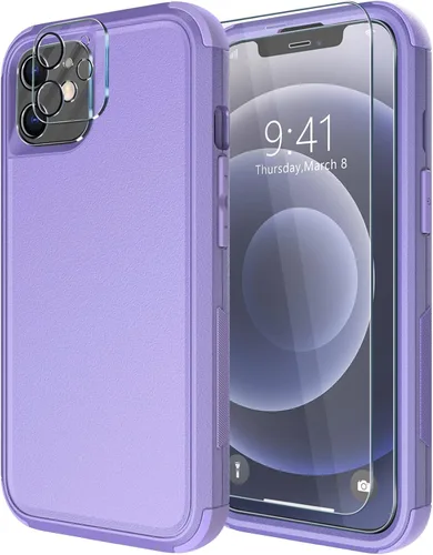 Vista 24 de Diverbox - Funda para iPhone 12 a prueba de golpes y caídas, protector de pantalla de vidrio templado, funda protectora de alta resistencia