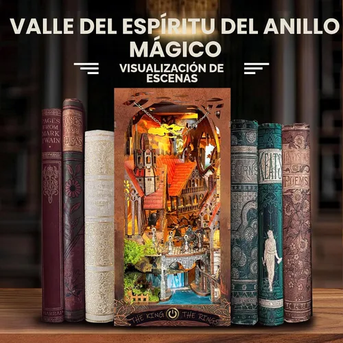 Vista 4 de Kit de rincón de libros con luces LED, casa de muñecas en miniatura 3D, rompecabezas de madera para adultos, decoración de sujetalibros, ideal