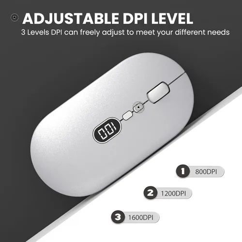 Vista 3 de MAGIC-REFINER X1 - Mouse inalámbrico para computadora portátil con nivel de batería visible, mouse USB ultradelgado portátil de 2.4G, clic