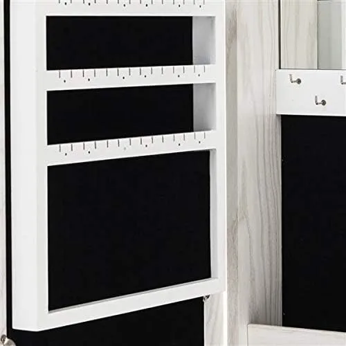 Vista 6 de Armarios de madera para colgar con marco de fotos, armario de joyería con cerradura con espejo interior, caja organizadora de joyas para ahorrar