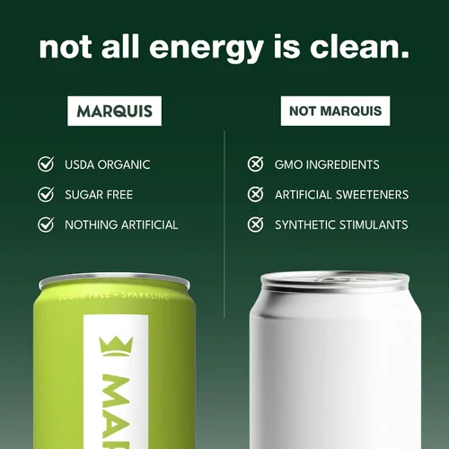 Vista 4 de Marquis - Bebida energética natural - Citrus Yuzu - Sin azúcar - 0 calorías - 100 mg de cafeína orgánica a base de plantas - Yerba Mate - Té verde