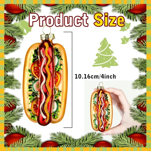 Vista 2 de 2 adornos navideños hechos a mano de vidrio soplado para decoración de chimenea de árbol de Navidad (estilo perro caliente) Handcrafted Glass