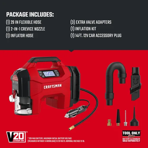 Vista 8 de CRAFTSMAN Inflador/Vacío/Soplador 3-EN-1, Compresor de Aire Portátil con Luz LED, Vacío o Soplador Silencioso para Coche, RV, Camión, 160 PSI, 12V