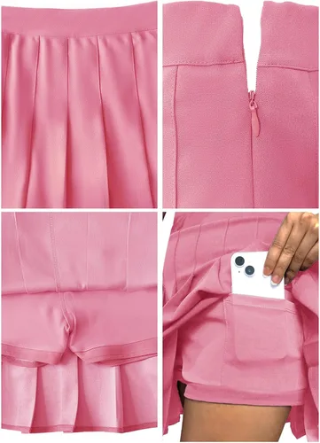 Vista 5 de Falda de tenis plisada para mujer, mini uniforme escolar, cintura alta, forro elástico, faldas básicas sólidas para mujer