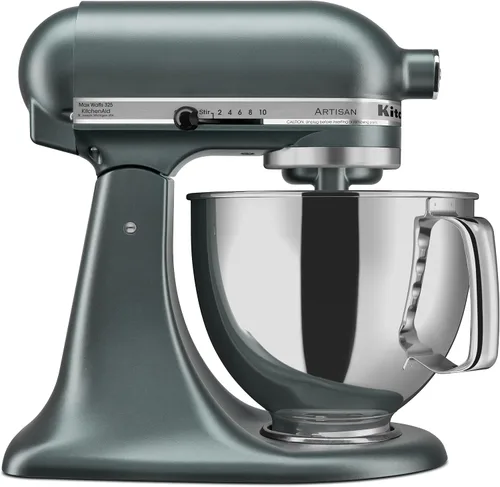 Vista 8 de KitchenAid Artisan Series Batidora de Pie con Cabezal Inclinable de 5 Cuartos con Escudo Vertedor KSM150PS, Crema de Almendra