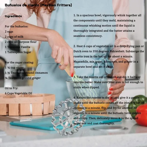 Vista 6 de Molde para Bunuelos con mango, juego de hierro timbal de roseta, moldes de aluminio para gofres con mango, anillo de pastel de embudo, Molde
