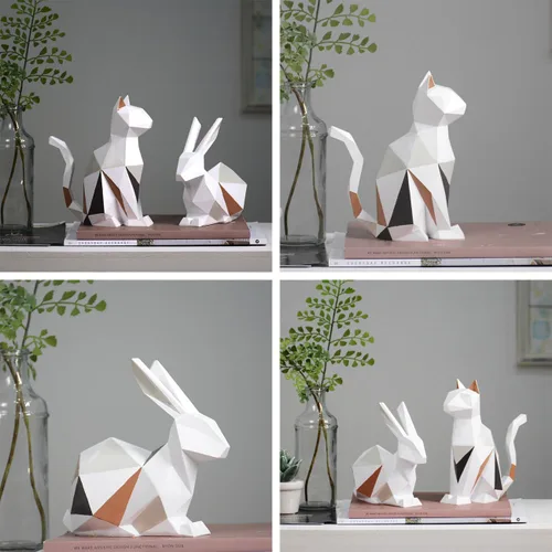 Vista 6 de HAUCOZE Estatua de gato moderna escultura de animal decoración del hogar arte geométrico para sala de estar, oficina, escritorio, regalo, 7.3