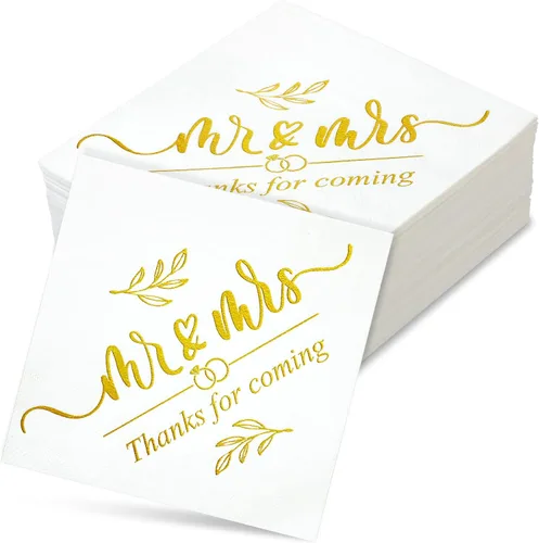 Vista 8 de 200 servilletas de boda desechables para recepción, servilletas de despedida de soltera de lámina dorada, decoraciones de boda, servilletas de señor