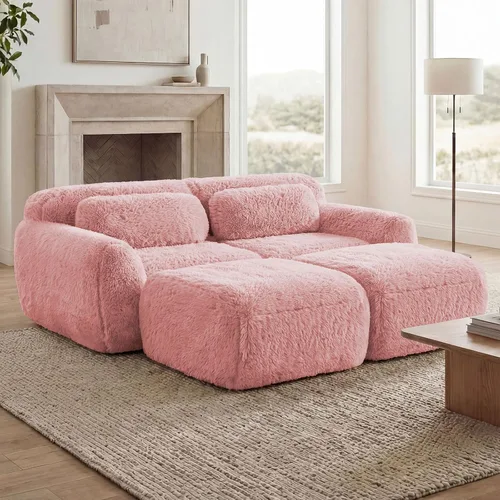 Vista 107 de Sofás seccional modular de 80" sin huesos modernos para sala de estar, juego de sofás comprimidos de 2 plazas con asiento profundo, sin necesidad