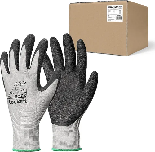 Vista 17 de toolant Guantes de trabajo de látex arrugado a granel, guantes de seguridad con revestimiento de goma para hombres y mujeres, 12 pares para Negro