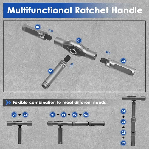 Vista 3 de Juego de destornilladores magnéticos de trinquete 24 en 1, juego de destornilladores magnéticos para bricolaje con mango desmontable y multibroca