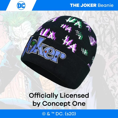 Vista 3 de Concept One Dc Comics The Joker Beanie Hat, Knitted Cuffed Winter Skull Cap