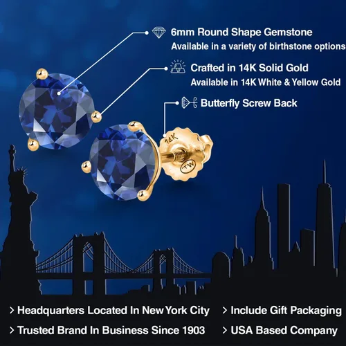 Vista 241 de Gem Stone King Aretes de Martini de oro amarillo de 14 quilates Aretes de tuerca de 3 puntas para mujeres y hombres Redondos de 0.236 pulgadas