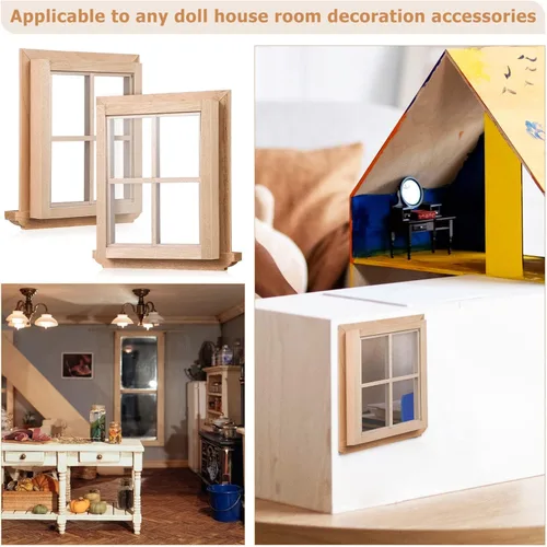 Vista 5 de Toyvian Casa de muñecas Ventanas de madera: 2 unids marco de ventana en miniatura 1 12 muebles de casa de muñecas pequeños marcos de madera adornos
