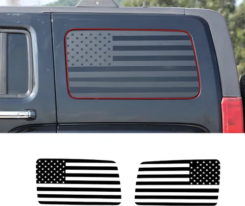 Vista 10 de Calcomanías de vinilo con la bandera estadounidense para ventana lateral trasera compatibles con Hummer H3 2005-2009, calcomanías precortadas