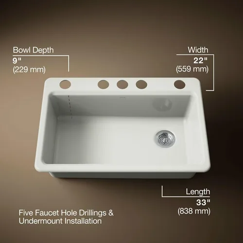 Vista 3 de Kohler 5871-5UA3-NY Riverby® Fregadero de cocina con estación de trabajo de un solo tazón de 33 pulgadas, Dune