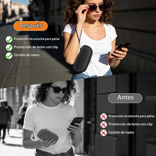 Vista 9 de CoBak Funda de transporte para gafas inteligentes Ray-Ban Meta y Oakley, con kit de accesorios 4 en 1, funda, mosquetón, correa y cojín