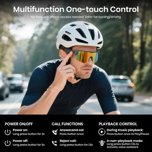 Vista 3 de Cyxus Gafas de sol deportivas inteligentes con Bluetooth UV400 para hombres y mujeres Altavoces de música de oído abierto, micrófono incorporado