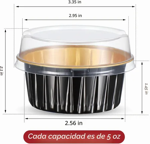 Vista 2 de 150 moldes desechables de papel de aluminio para hornear, con tapas, mini moldes para cupcakes de 5 onzas, moldes para flan, moldes para tartas