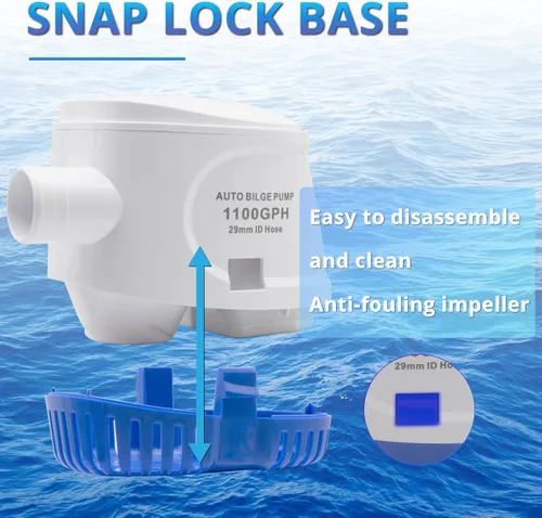 Vista 4 de Bomba de agua automática de 1100 GPH, bomba de sentina de 12 V, equipada con interruptor flotante interno, adecuada para submarinos, charcos