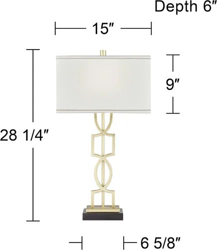 Vista 4 de 360 Lighting Evan - Juego de 2 lámparas de mesa modernas de 28 1/4 pulgadas de alto, marco geométrico de metal dorado, pantalla rectangular curvada