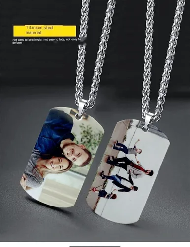 Vista 4 de Collar personalizado para hombres y mujeres, collar creativo con foto impresa, colgante de foto con caja de regalo, Metal, No es una piedra preciosa