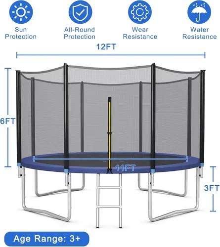 Vista 5 de Goplus Trampolín de 8 pies, 10 pies, 12 pies, 14 pies, 15 pies, 16 pies, aprobado por ASTM, resistente a la intemperie, trampolines recreativos
