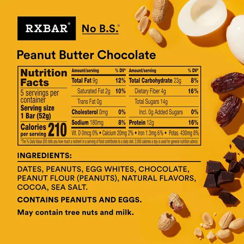 Vista 2 de RXBAR - Barras de proteína, con 12g de proteína, snacks libres de gluten, sabor a chocolate con mantequilla de maní (6 cajas, 30 barras)