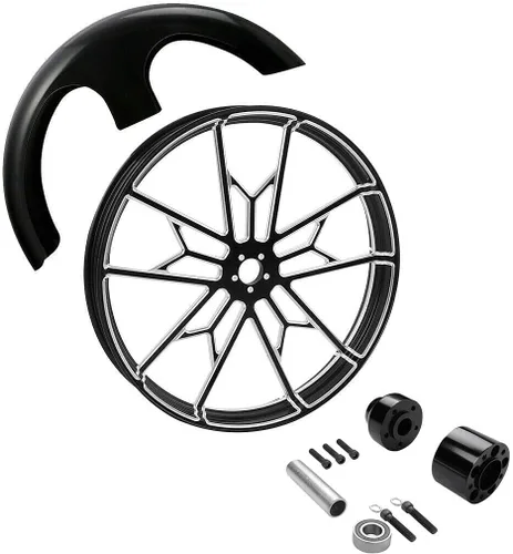 Vista 55 de TCMT Llanta de rueda delantera de 21", buje de rueda de brida de doble disco con guardabarros delantero negro sin pintar, compatible con modelos