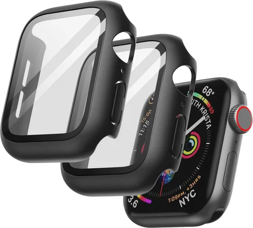 Vista 32 de JETech Funda para Apple Watch SE 3/2/1, Series 6/5/4 de 1.575 in, color negro con protector de pantalla, vidrio templado incorporado, alta