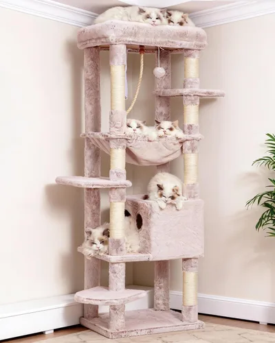 Vista 13 de Heybly Árbol para Gatos para Gatos Grandes de 20 libras de Servicio Pesado, Torre para Gatos XXL de 60 pulgadas para Gatos de Interior, Condominio