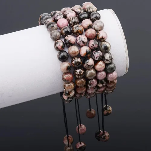 Vista 2 de Massive Beads - Pulsera de cuentas de cristales de macramé con poder curativo natural, unisex, ajustable, 516 pulgadas (8 mm)