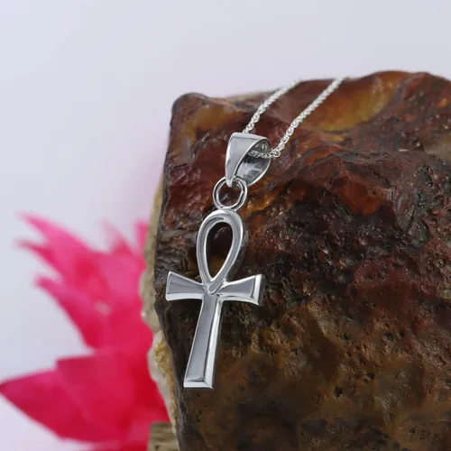 Vista 8 de Wishrocks Collar con colgante de oro de 14 quilates sobre plata de ley Ankh para mujer