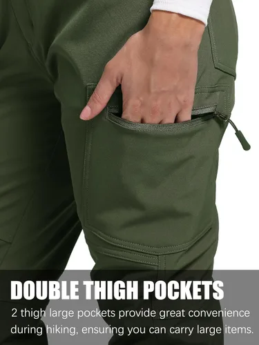 Vista 4 de LINLANG EN Pantalones de senderismo impermeables con forro polar para mujer, aislados, softshell, cálidos, para invierno y esquí