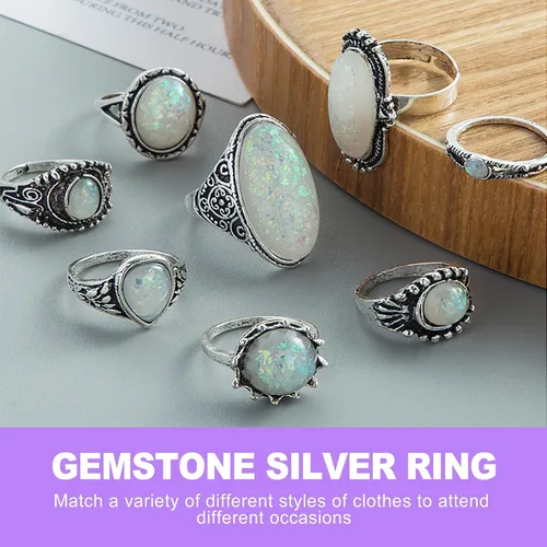 Vista 6 de 42 piezas de juego de anillos de nudillo vintage de plata, anillos góticos alternativos geniales, punk, para mujeres, hombres, anillos ajustables